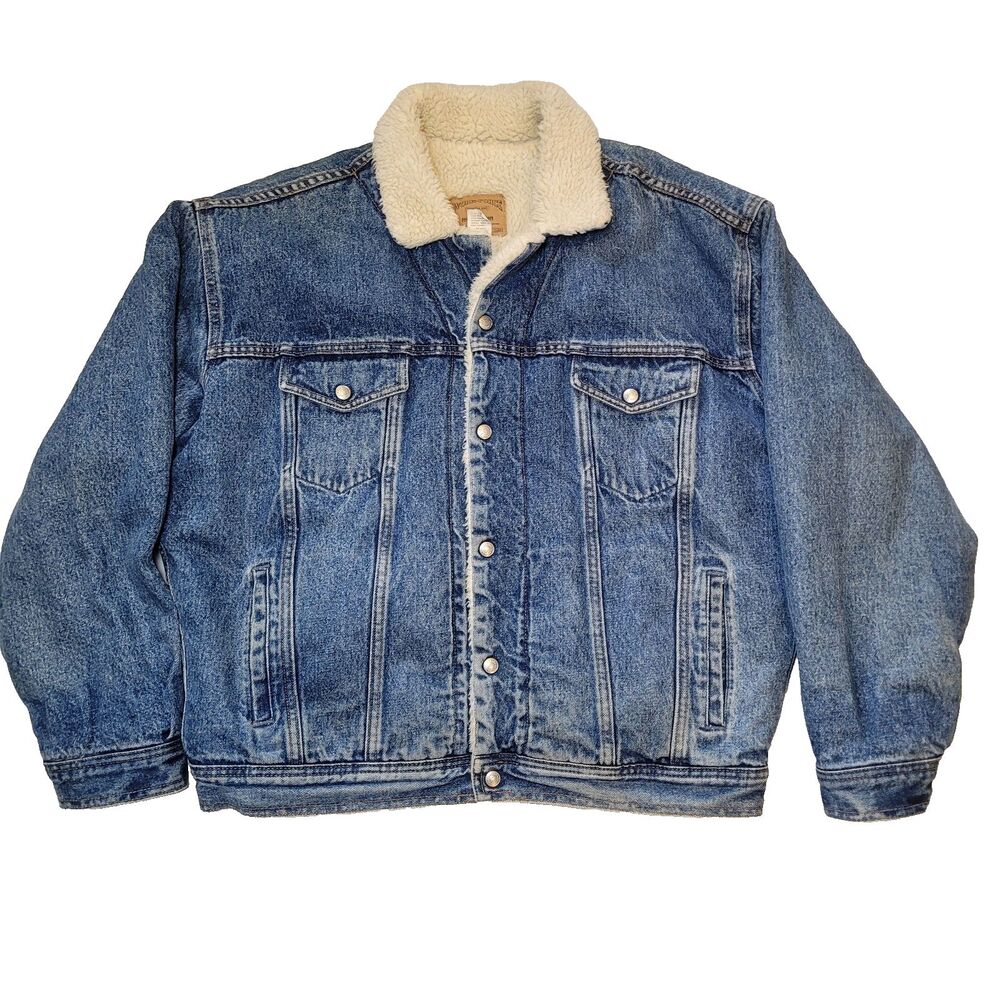 Vintage GAP Jacket Mens XL Denim Trucker Sherpa Lined Acid Washed Work-Force